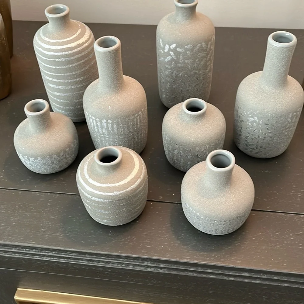 Storied Home Decorative Stoneware Vases, Set of 8. NEW